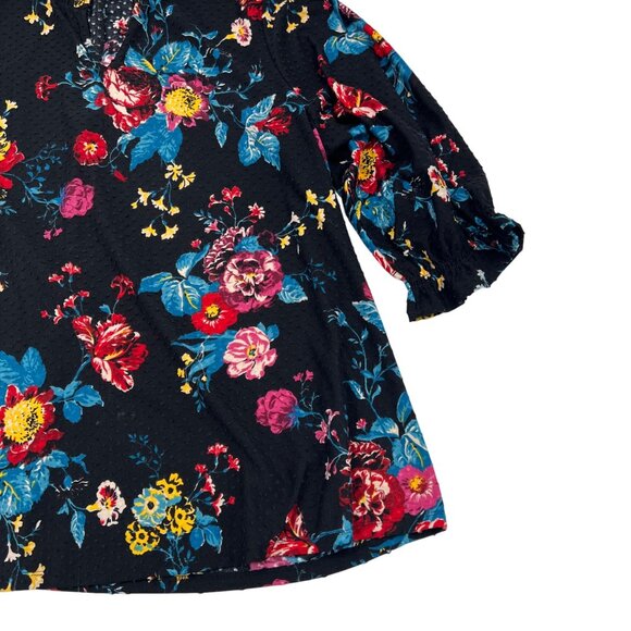 Lane Bryant Floral Print Black Textured Blouse With 3/4 Sleeves Womens Plus Size - Picture 2 of 7